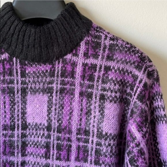Nine West Purple Plaid Mock Neck Fuzzy Sweater - Picture 3 of 5